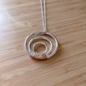 Long Two Tone Pendant Statement Necklace